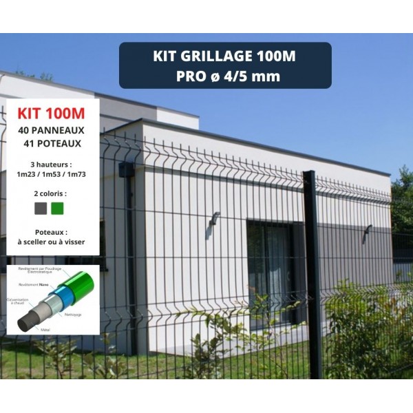 Kit Grillage rigide Vert 100m - Fil 4/5mm - Sur Platines