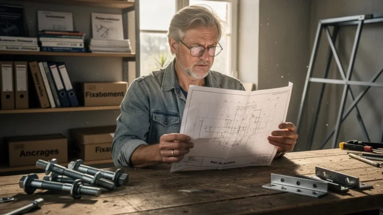Homme regrettant son erreur entre scellement et platine dans son atelier de bricolage moderne