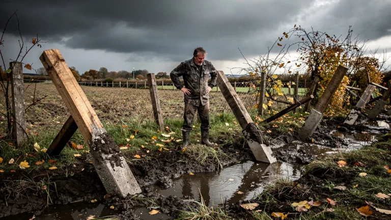 Scellement à la va-vite de piquets renversés par une tempête d’automne
