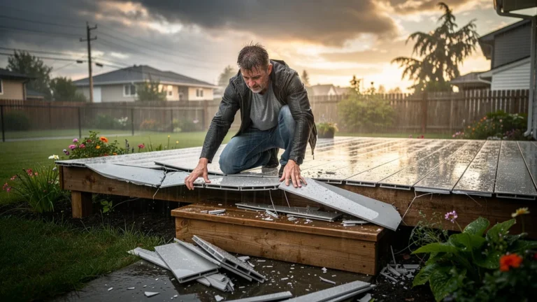 Dommages visibles sur lames PVC fines après orage, trois remplacements nécessaires, erreur évitable