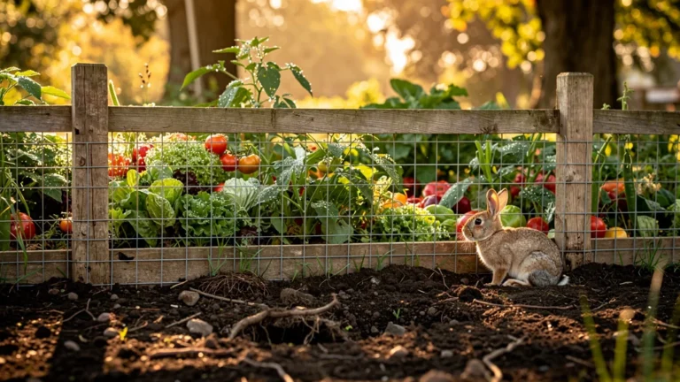 Jardin avec grillage enterré empêchant les lapins d’entrer, expérience réussie contre nuisibles