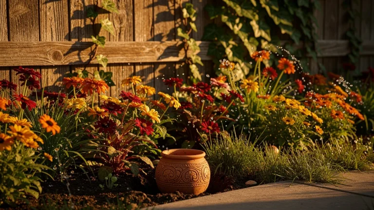 Jardin lumineux aux teintes chaudes et textures riches illustrant l'ambiance hue socoda